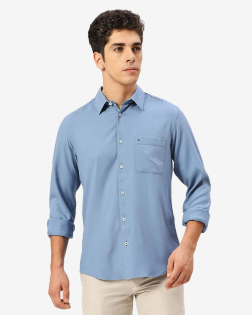 BASICS 24BSH53517 MENS SHIRT Blue LS 65%Viscose 30%Poly 5%Stretch